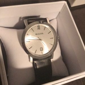 Bulova watch with black leather strap